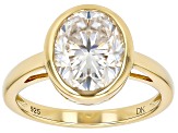 Moissanite 14k Yellow Gold Over Silver Solitaire Ring 4.20ct DEW.