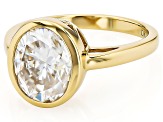 Moissanite 14k Yellow Gold Over Silver Solitaire Ring 4.20ct DEW.