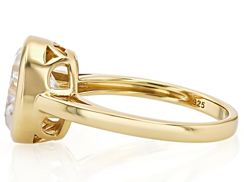 ★87MM★ Mmlg SUFFERS HFT GOLD Moissanite 14k Yellow Gold Over Silver Solitaire Ring 4.20ct