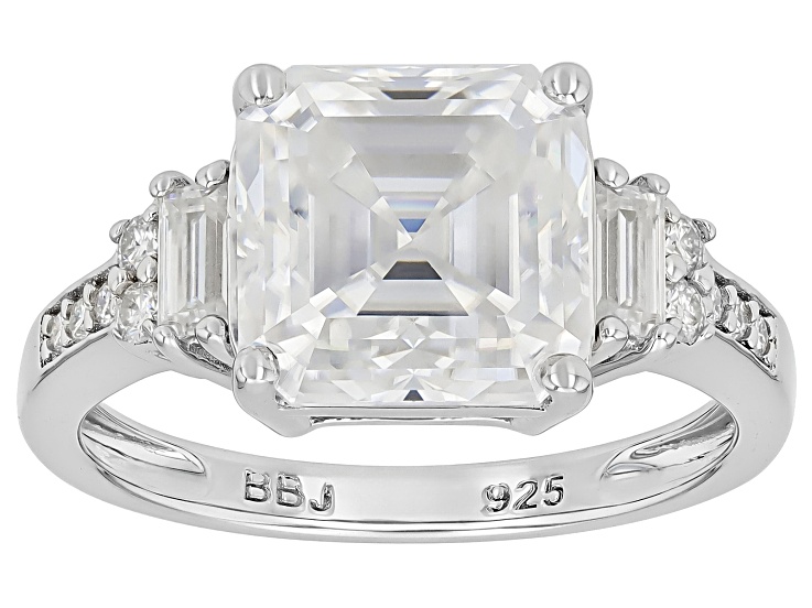 ミーシャン❤️ 145 Faceted Asscher Cut Moissanite Platineve Ring 4.09ctw DEW