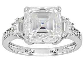 145 Faceted Asscher Cut Moissanite Platineve Ring 4.09ctw DEW