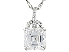 145 Faceted Asscher Cut Moissanite Platineve Pendant 3.88ctw DEW