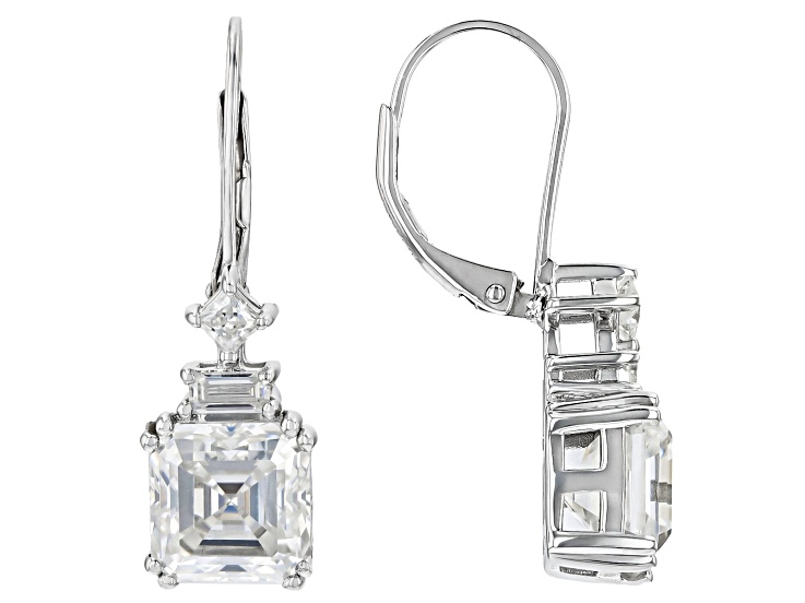 145 Faceted Asscher Cut Moissanite Platineve Earrings 5.94ctw DEW