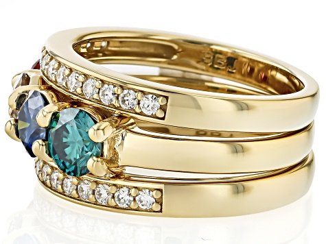 Colorless And Multi Color Moissanite 14k Yellow Gold Over