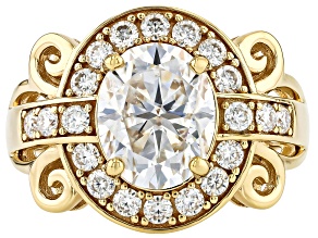 Moissanite 14k Yellow Gold Over Silver Halo Ring 3.60ctw DEW.