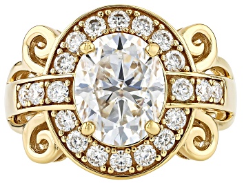 Picture of Moissanite 14k Yellow Gold Over Silver Halo Ring 3.60ctw DEW.