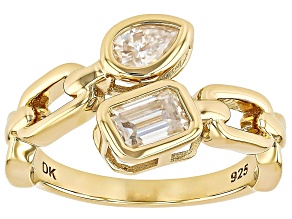 Moissanite 14k Yellow Gold Over Silver Bypass Ring 1.01ctw DEW.