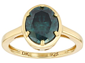 Green Moissanite 14k Yellow Gold Over Silver Solitaire Ring 3.00ct DEW.