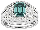 Green And Colorless Moissanite Platineve Ring With Guard Set 2.17ctw DEW