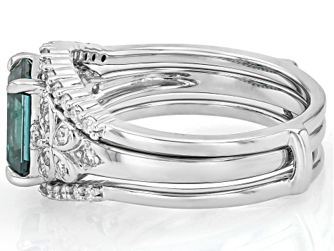 Green And Colorless Moissanite Platineve Ring With Guard Set 2.17ctw DEW