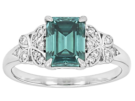Green And Colorless Moissanite Platineve Ring With Guard Set 2.17ctw DEW