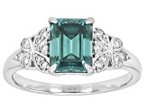 Green And Colorless Moissanite Platineve Ring With Guard Set 2.17ctw DEW