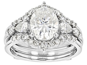 Moissanite Platineve Ring With Guard Set 2.94ctw DEW