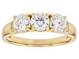 Moissanite And White Diamond 14k Yellow Gold Over Silver Three Stone Ring 1.52ctw DEW.