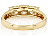 Moissanite And White Diamond 14k Yellow Gold Over Silver Three Stone Ring 1.52ctw DEW.