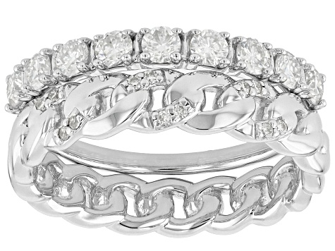 Moissanite Platineve Set Of Two Stackable Rings 0.66ctw DEW.