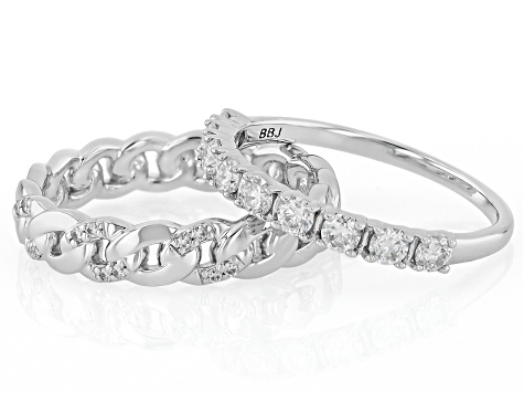 Moissanite Platineve Set Of Two Stackable Rings 0.66ctw DEW.