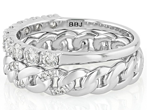 Moissanite Platineve Set Of Two Stackable Rings 0.66ctw DEW.