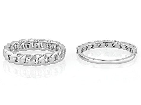 Moissanite Platineve Set Of Two Stackable Rings 0.66ctw DEW.