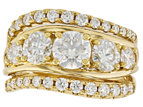 Moissanite 14k Yellow Gold Over Silver Multi Row Ring 2.78ctw DEW.