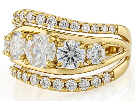 Moissanite 14k Yellow Gold Over Silver Multi Row Ring 2.78