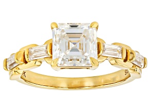 Moissanite 14k Yellow Gold Over Silver Asscher Cut  Ring 2.21ctw DEW.