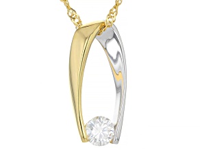 Moissanite 14k Yellow Gold Over Silver And Plativeve Solitaire Pendant 0.50ct DEW