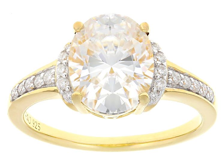 Moissanite 14K Yellow Gold Over Silver Engagement Ring 3.10ctw DEW.