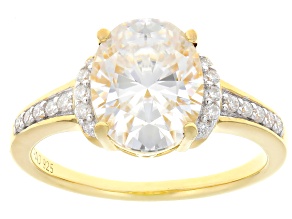 Moissanite 14K Yellow Gold Over Silver Engagement Ring 3.10ctw DEW.