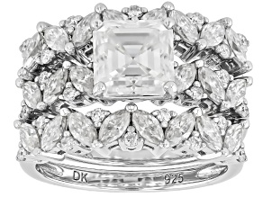 Moissanite Platineve Ring With Two Bands 3.63ctw DEW.