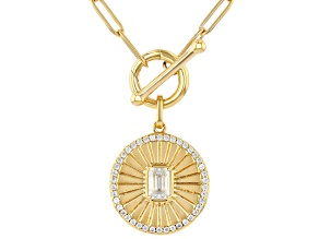 Moissanite 14K Yellow Gold Over Silver Halo Necklace 1.00ctw DEW.