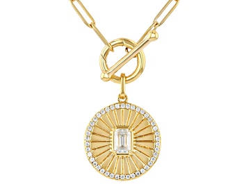 Picture of Moissanite 14K Yellow Gold Over Silver Halo Necklace 1.00ctw DEW.