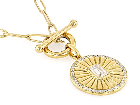 Moissanite 14K Yellow Gold Over Silver Halo Necklace 1.00ctw DEW.