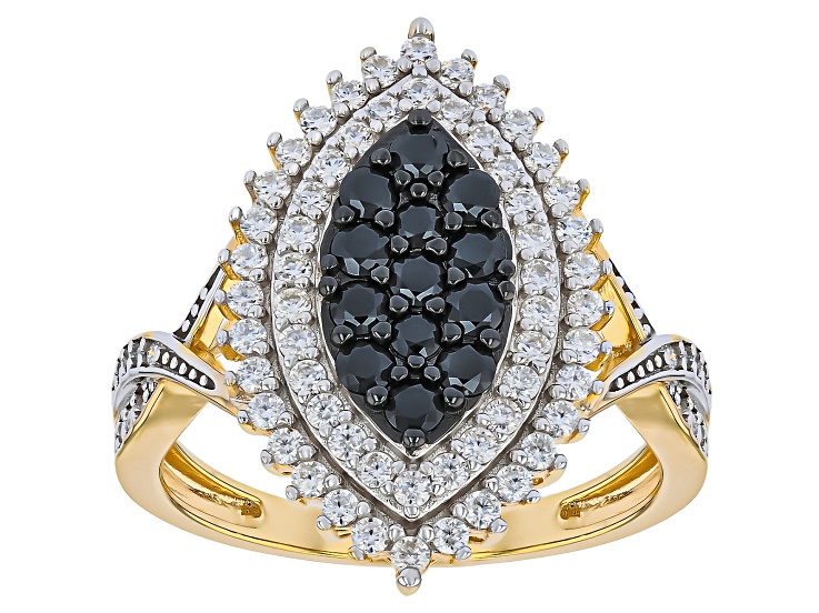 Black and Colorless Moissanite 14K Yellow Gold Over Silver Ring 1.13Ctw DEW