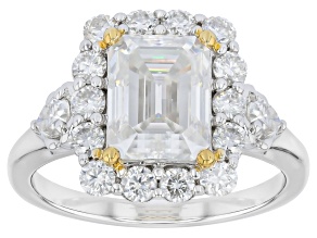 Moissanite Anniversary Ring Platineve And 14k Yellow Gold Over Silver Halo Ring 3.70ctw