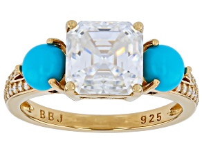 Moissanite with Sleeping Beauty Turquoise 14k Yellow Gold Over Silver Ring 3.20ctw DEW