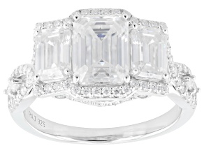 Moissanite Platineve Three Stone Design Ring 4.05ctw DEW