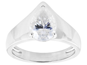 Pear Shape Moissanite Platineve Solitaire Ring 2.10ct DEW