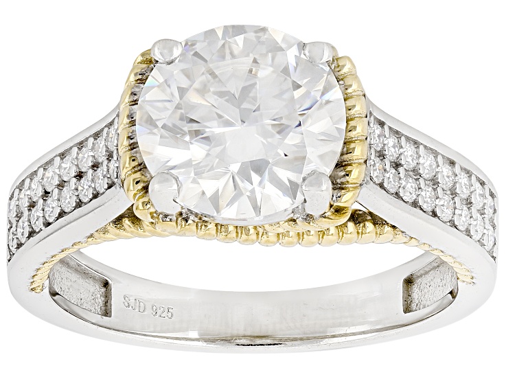 Moissanite Platineve And 14k Yellow Gold Over Silver Engagement Ring 3.02ctw DEW