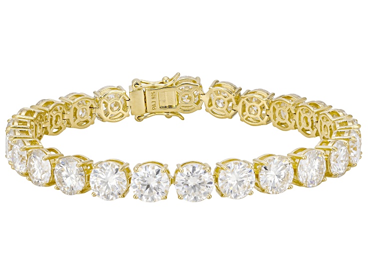 Round Brilliant Moissanite 14k Yellow Gold Over Silver Tennis Bracelet 30.00ctw DEW.