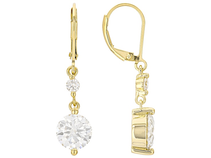 Moissanite 14k Yellow Gold Over Silver Drop Earrings 4.00ctw DEW