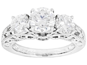Moissanite Platineve Three Stone Design Ring 2.52ctw DEW