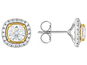 Moissanite Platineve and 14K Yellow Gold Over Sterling Silver Halo Earrings 2.60ctw DEW
