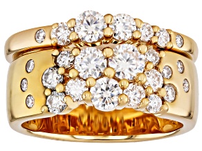 Moissanite 14k Yellow Gold Over Silver Set Of Two Stackable Rings 1.48ctw DEW