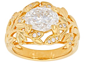 Moissanite 14K Yellow Gold Over Silver Center Design Ring 3.18ctw DEW