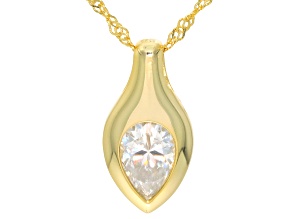 Pear Shape Moissanite 14k Yellow Gold Over Silver Solitaire Pendant With Chain 1.50ct DEW