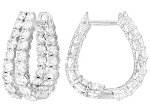Round Moissanite Platineve Hoop Earrings 4.52ctw DEW