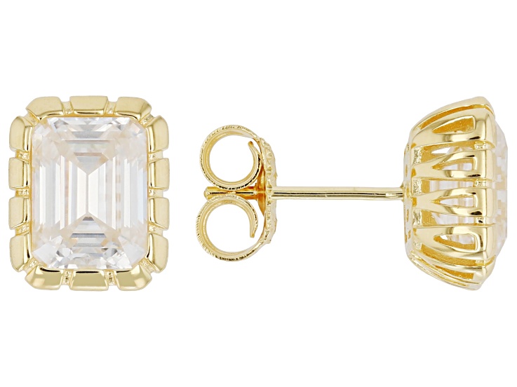Emerald Cut Moissanite 14k Yellow Gold Over Silver Stud Earrings 3.50ctw DEW