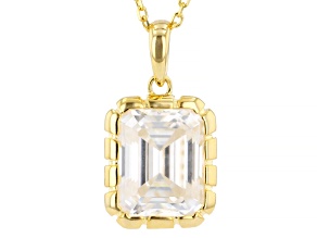 Emerald Cut Moissanite 14k Yellow Gold Over Silver Pendant And Chain 3.55ct DEW