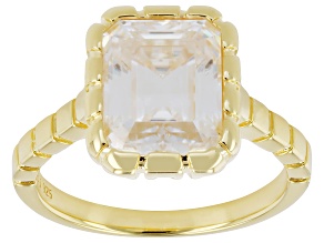 Emerald Cut Moissanite 14k Yellow Gold Over Silver Rings 3.55ct DEW